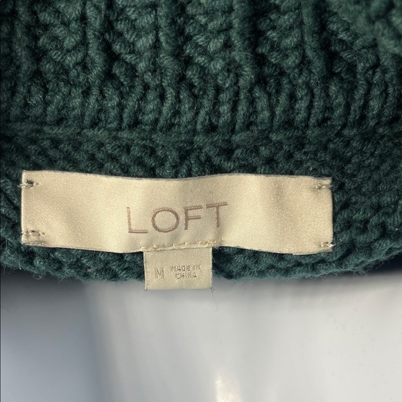LOFT V-Neck Cable Knit Sweater - Deep Green - Picture 2 of 9